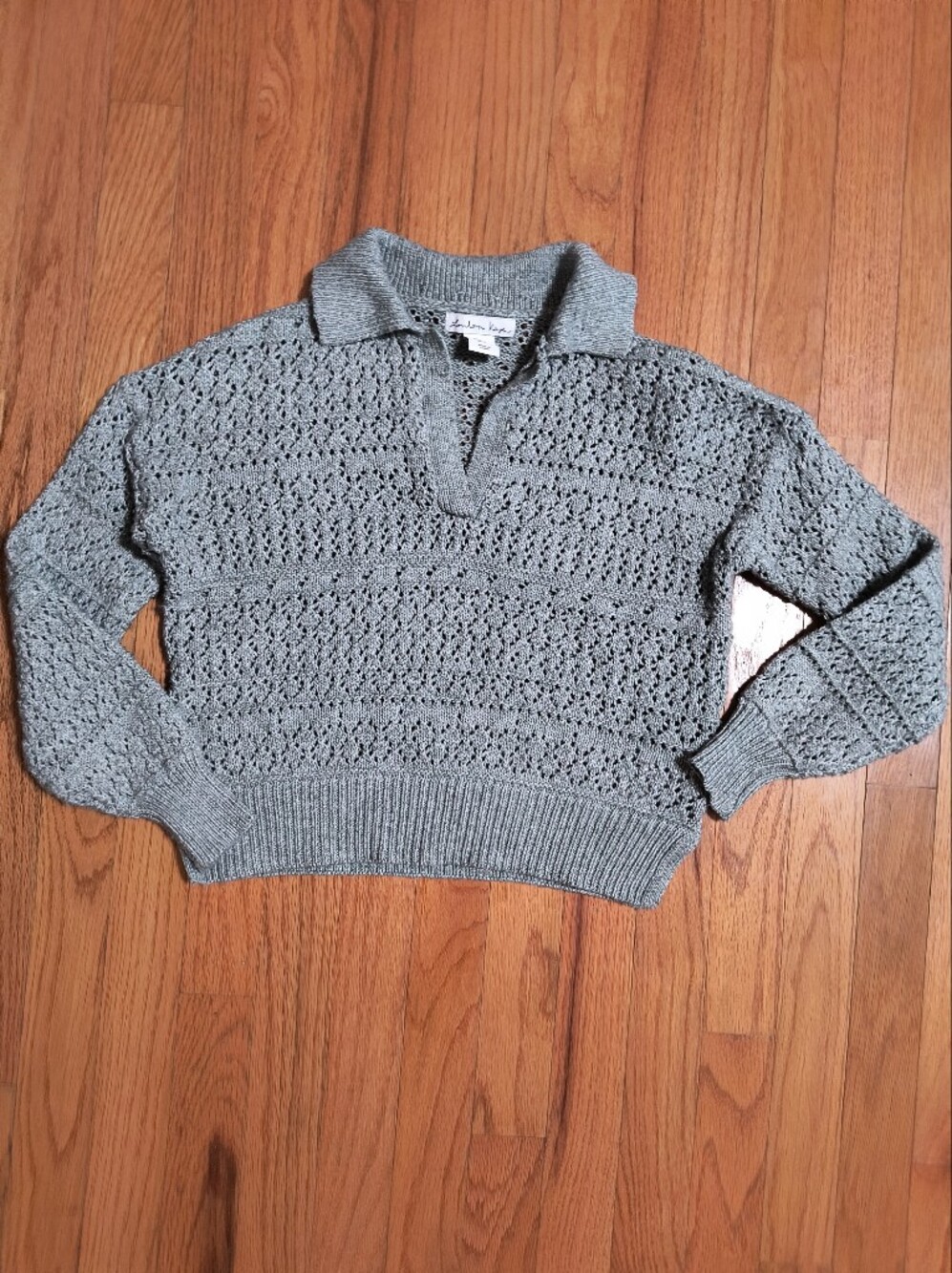 Pick 3/$10⭐London Kaye greenish gray cropped knit sweater with collar, women's S